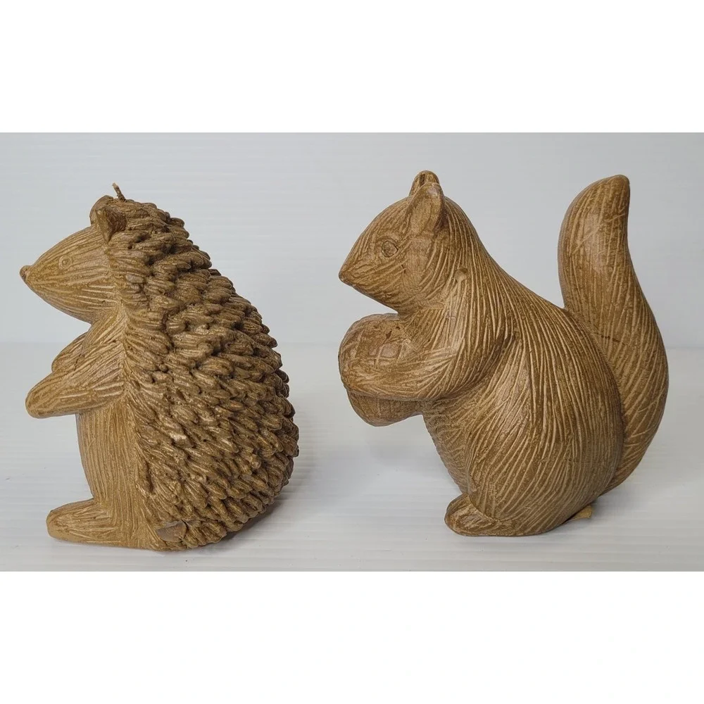 2 Pottery Barn Accents Harvest Animal Candles RARE Squirrel &‎ Hedgehog NEW
